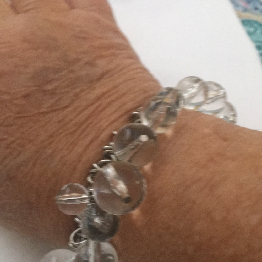 Bracelet Clear, Round Glass Balls on a Multi-Link Silvertone Chain